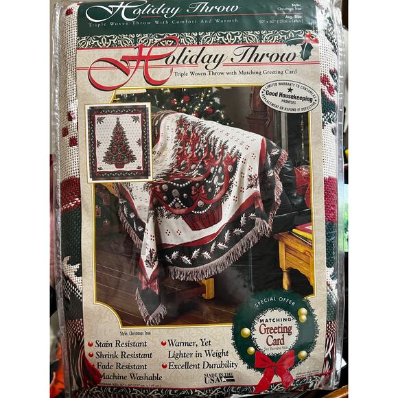 American Greetings Other - VTG Deadstock American Greeting Christmas Tree Holiday Triple Throw Size 50"x60"